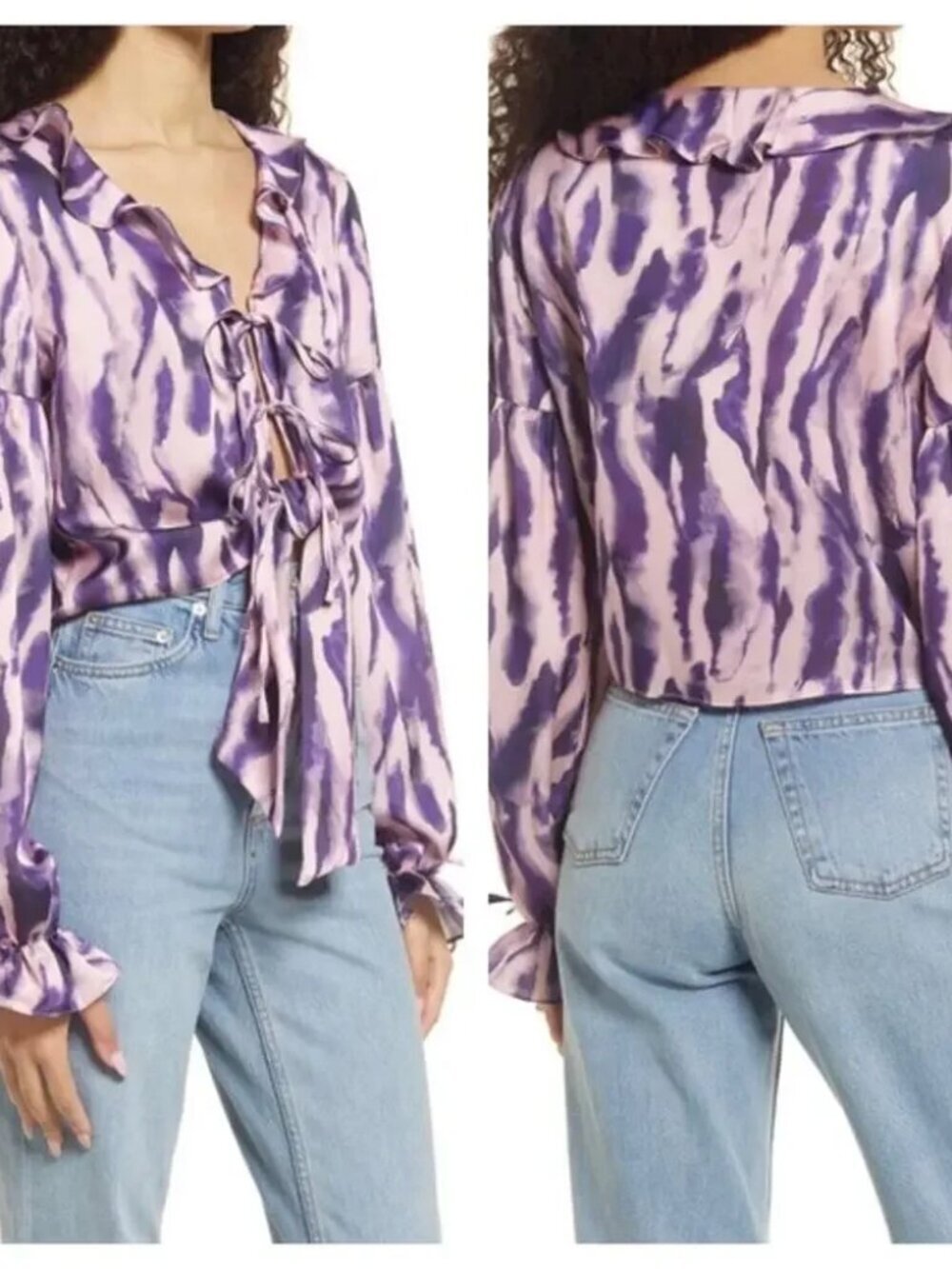 TOPSHOP Tie Dye Ruffle Long Sleeve Crop Jacket Top New